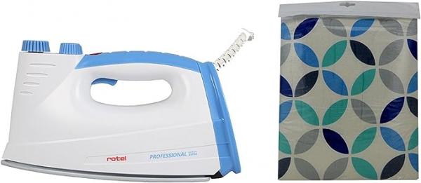 Rotel Professional Extra ***** Original Dampfbügeleisen ‎Blau Edition inkl. Bügelbrettbezug mit farbigem Kreismuster